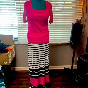 Jones New York  Top and Cynthia Rowley Maxi Skirt Pink and Black Resort Wear